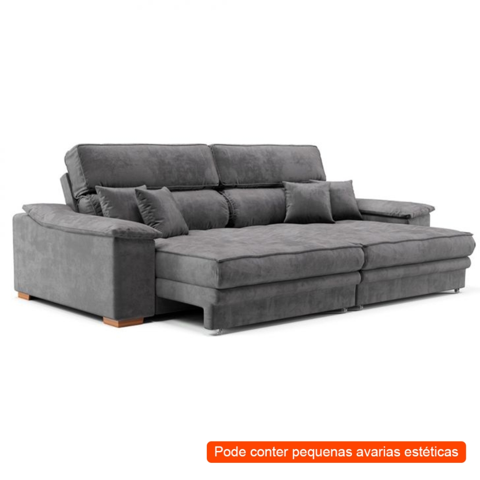 [OUTLET] Sofá 3 Lugares Retrátil e Reclinável Lupin Velosuede Grafite