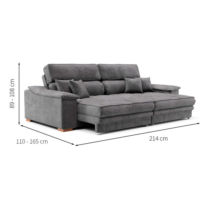 [OUTLET] Sofá 3 Lugares Retrátil e Reclinável Lupin Velosuede Grafite