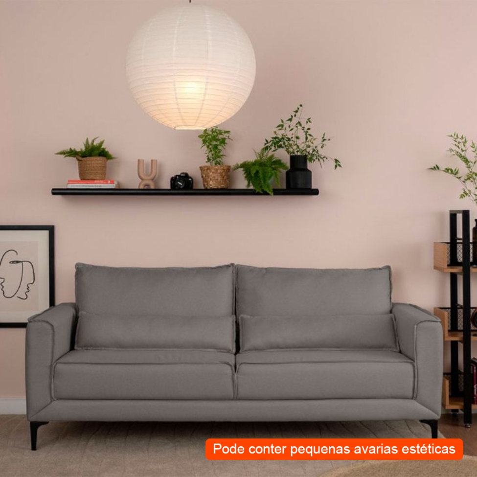 [OUTLET] Sofá 3 Lugares Versatti Linho Cinza 210 cm