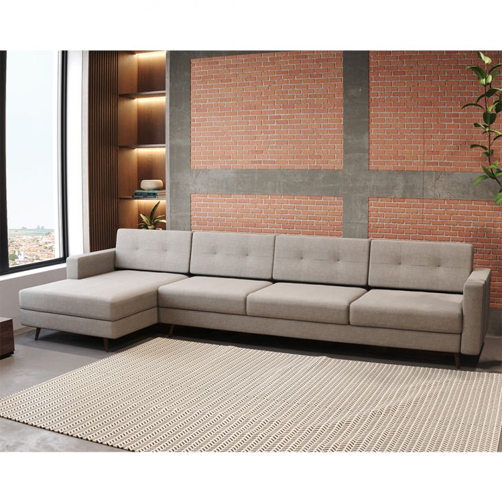 [OUTLET] Sofá 4 Lugares Living com Chaise Esquerdo Pé Palito Linho Cotton Cru