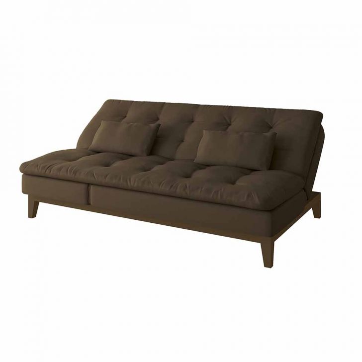 [OUTLET] Sofá-Cama 3 Lugares Casal Amanda com Pés de Madeira Marrom