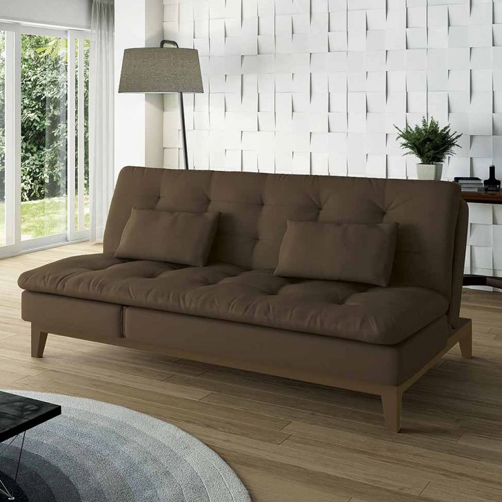 [OUTLET] Sofá-Cama 3 Lugares Casal Amanda com Pés de Madeira Marrom
