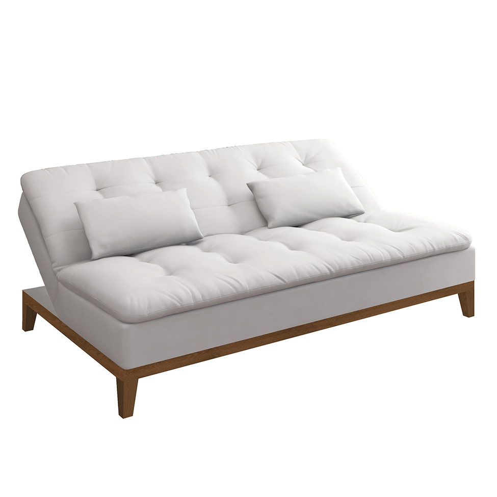 [OUTLET] Sofá-Cama 3 Lugares Casal Premium Base e Pés de Madeira Couro Sintético Branco