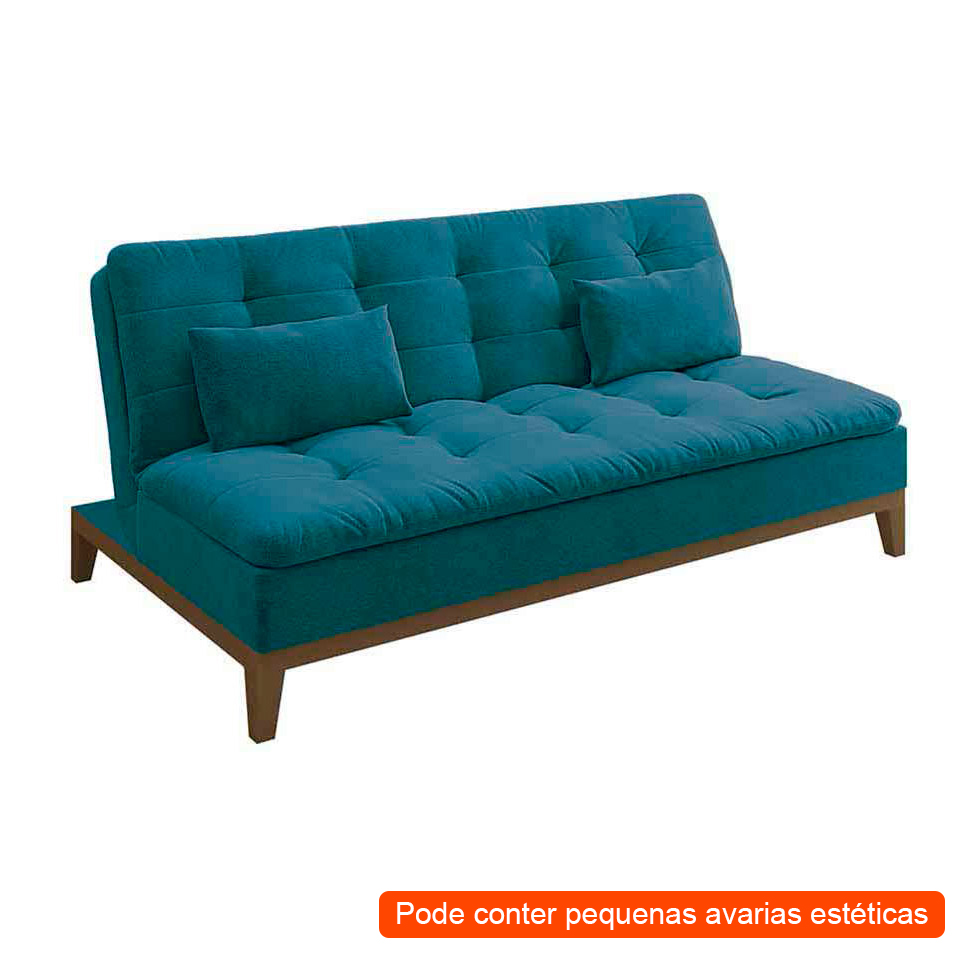 [OUTLET] Sofá-Cama 3 Lugares Casal Premium Base e Pés de Madeira Suede Azul