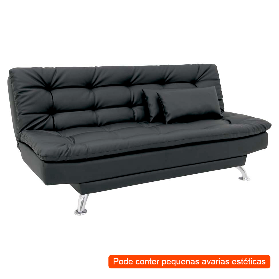 [OUTLET] Sofá-Cama 3 Lugares Casal Premium Couro Sintético Preto