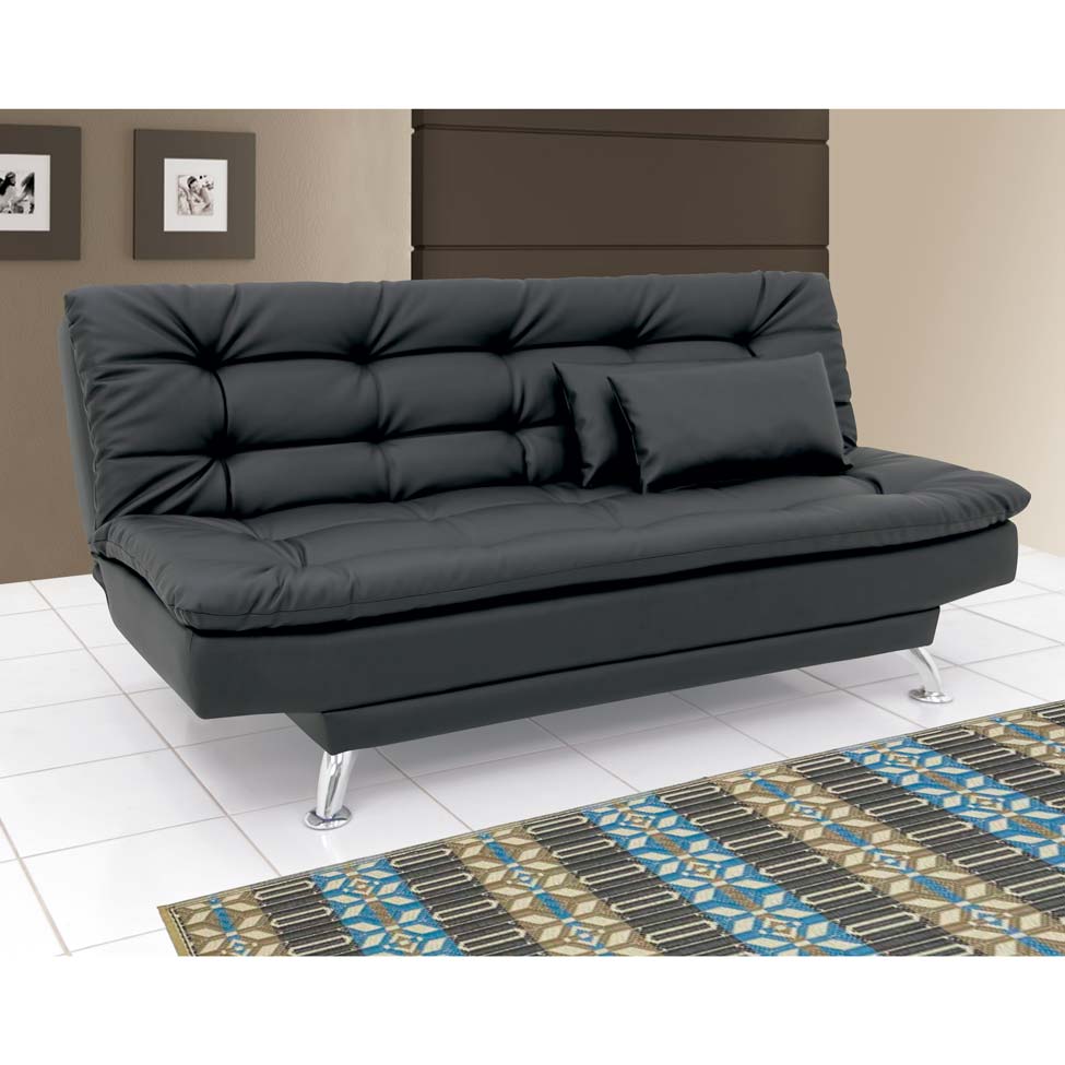 [OUTLET] Sofá-Cama 3 Lugares Casal Premium Couro Sintético Preto