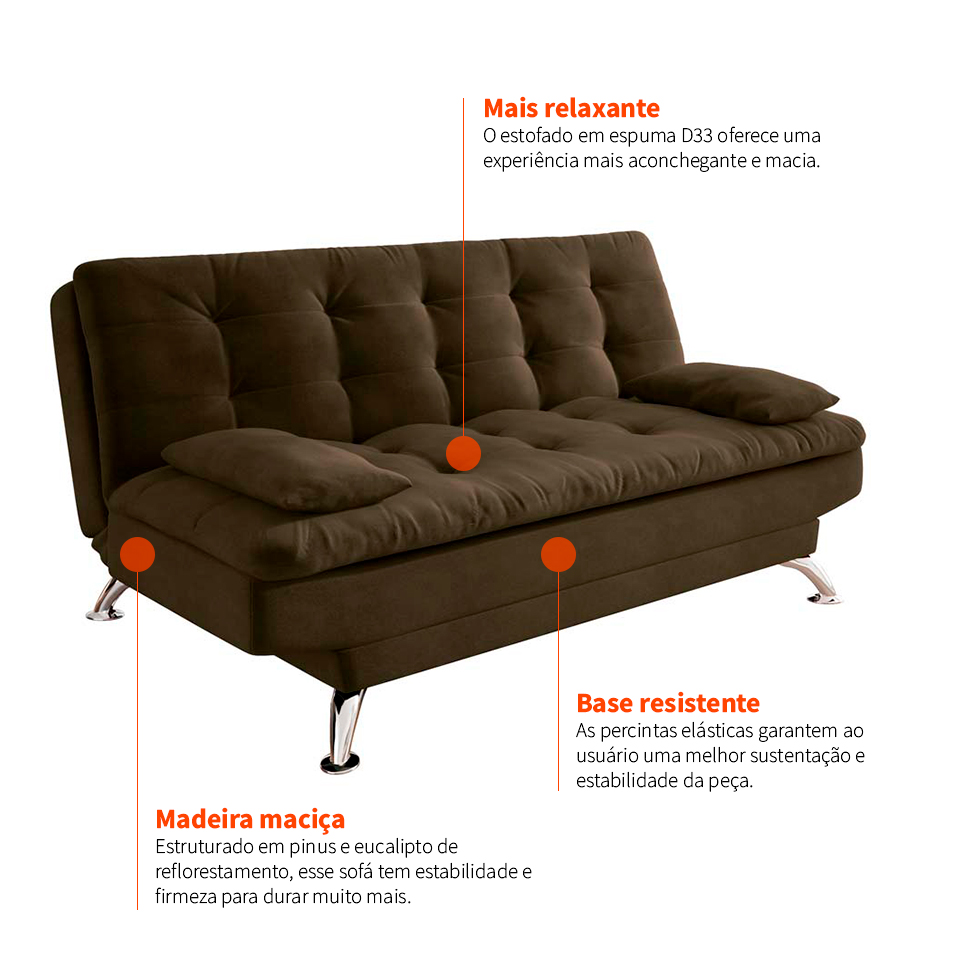 [OUTLET] Sofá-Cama 3 Lugares Casal Premium II Suede Café