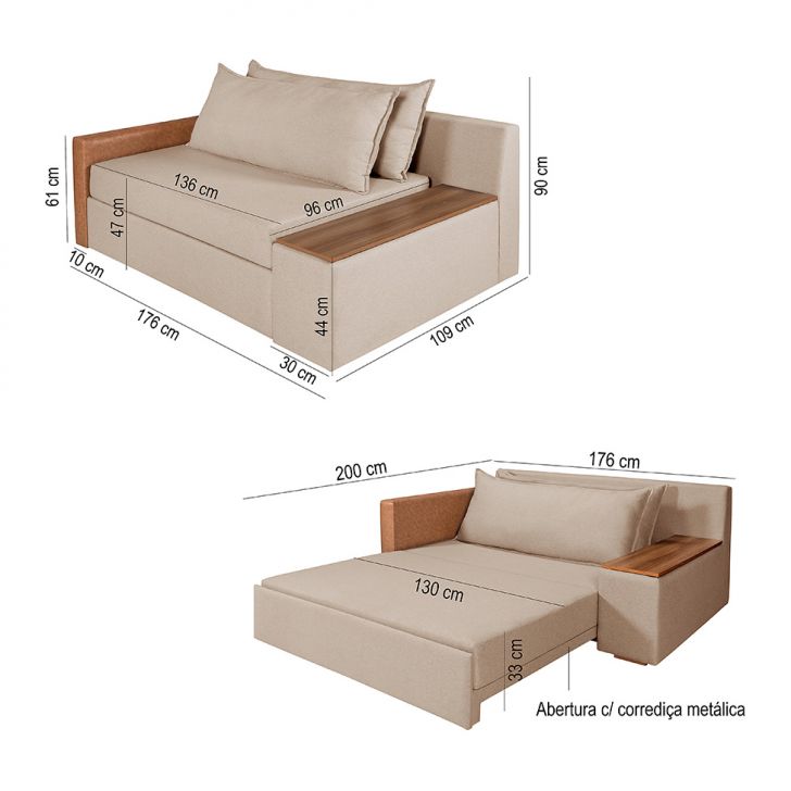 [OUTLET] Sofá-Cama Casal 2 Lugares com Baú Lateral Panamá Linho Chocolate