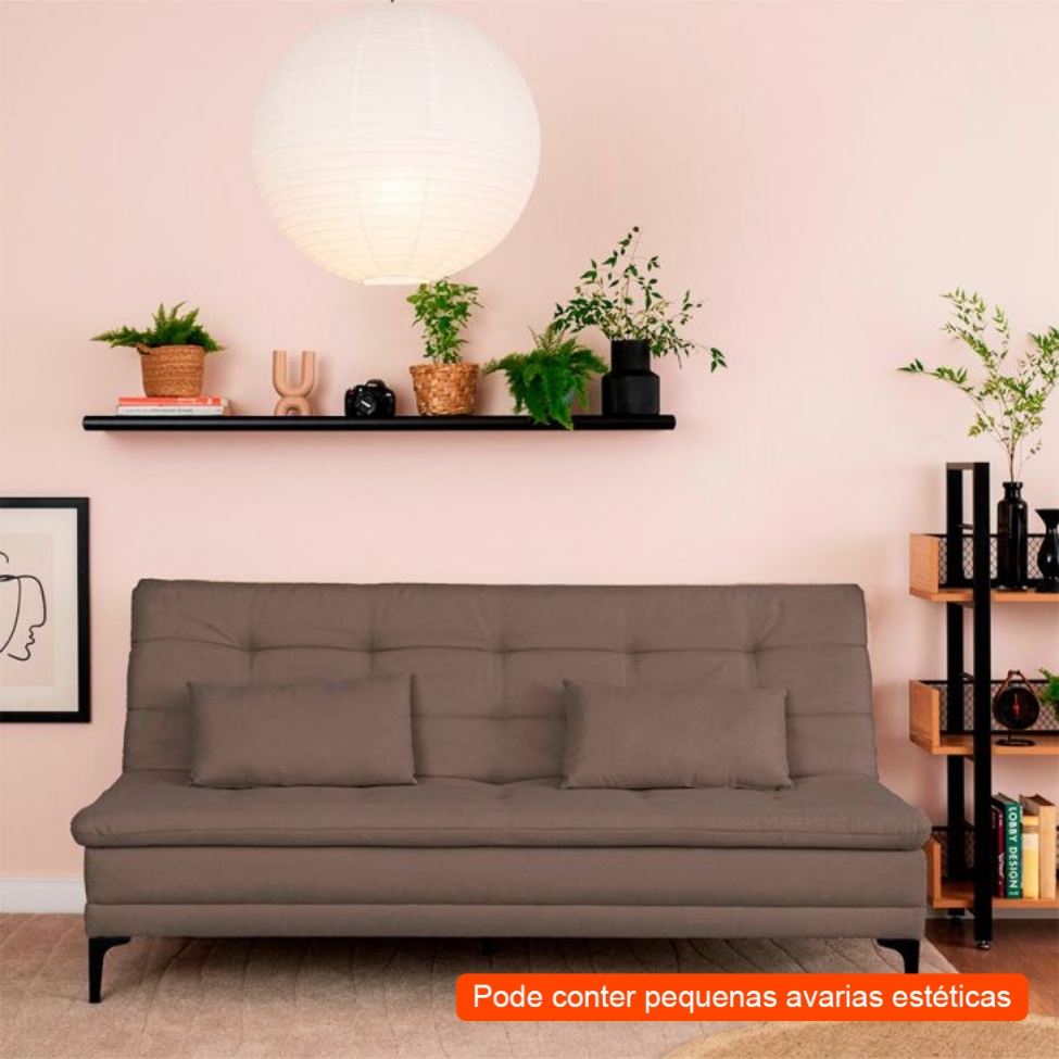[OUTLET] Sofá-Cama Casal 3 Lugares Prince Linho Marrom