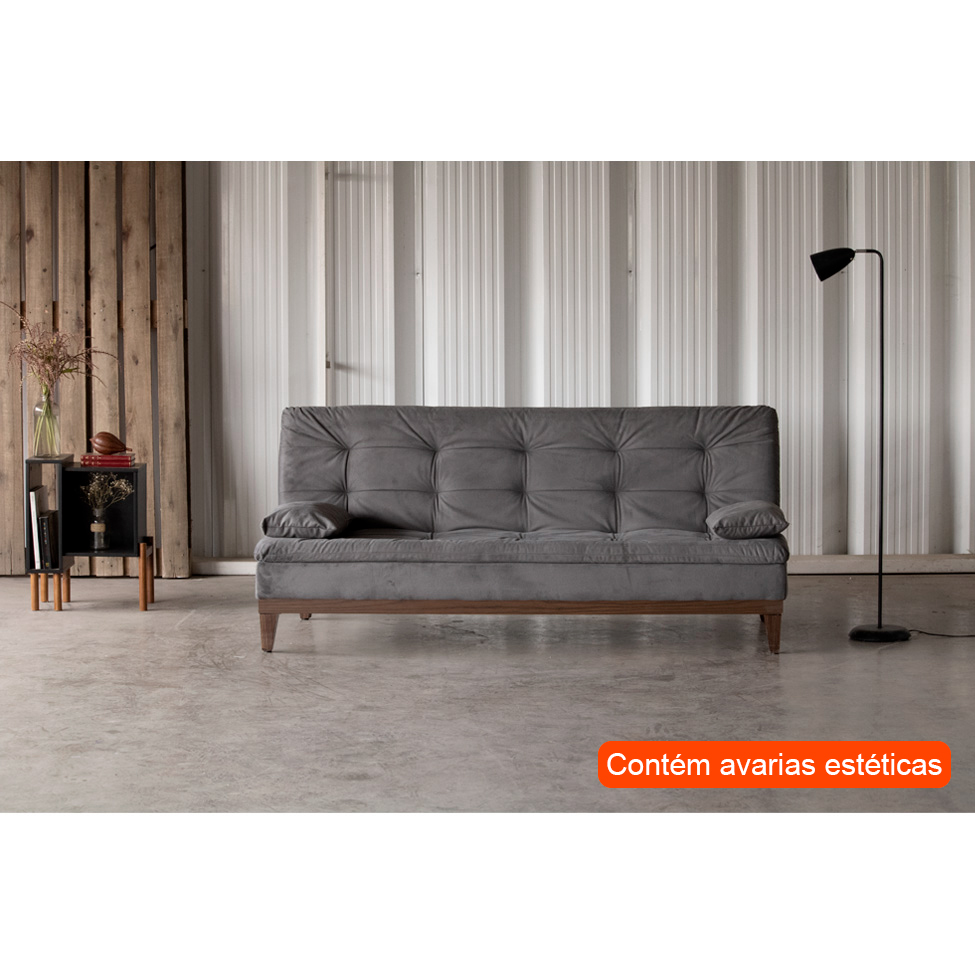 [OUTLET] Sofá-Cama com 3 Lugares 190 cm Casal Premium Suede Cinza