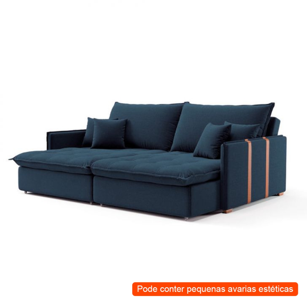 [OUTLET] Sofá Retrátil Sem Caixa 3 lugares Solomons Linho Azul Marinho 214 cm