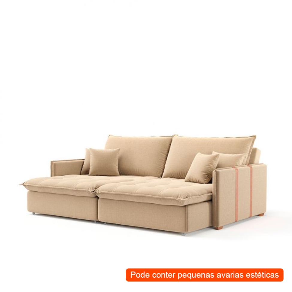 [OUTLET] Sofá Retrátil Sem Caixa 3 lugares Solomons Linho Bege 214 cm
