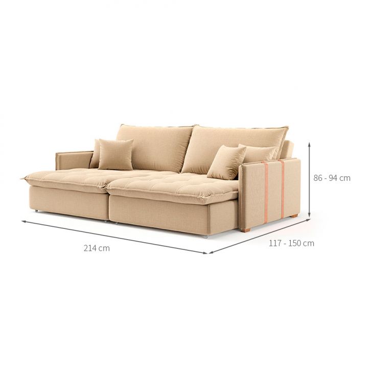 [OUTLET] Sofá Retrátil Sem Caixa 3 lugares Solomons Linho Bege 214 cm