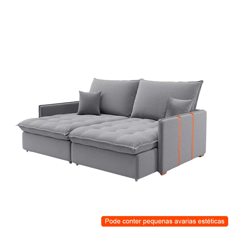 [OUTLET] Sofá Retrátil Sem Caixa 3 lugares Solomons Linho Cinza 180 cm