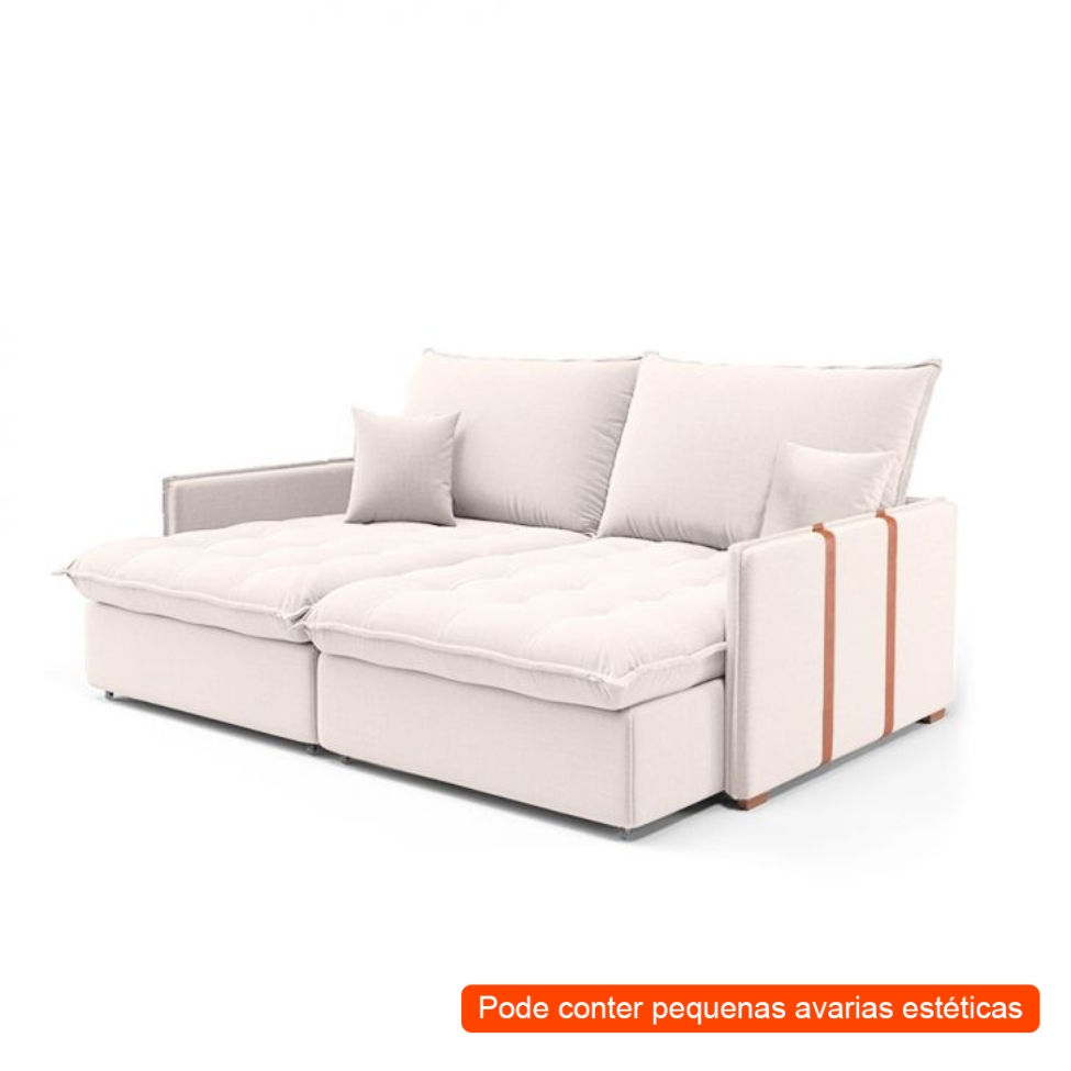 [OUTLET] Sofá Retrátil Sem Caixa 3 lugares Solomons Linho Cru 180 cm