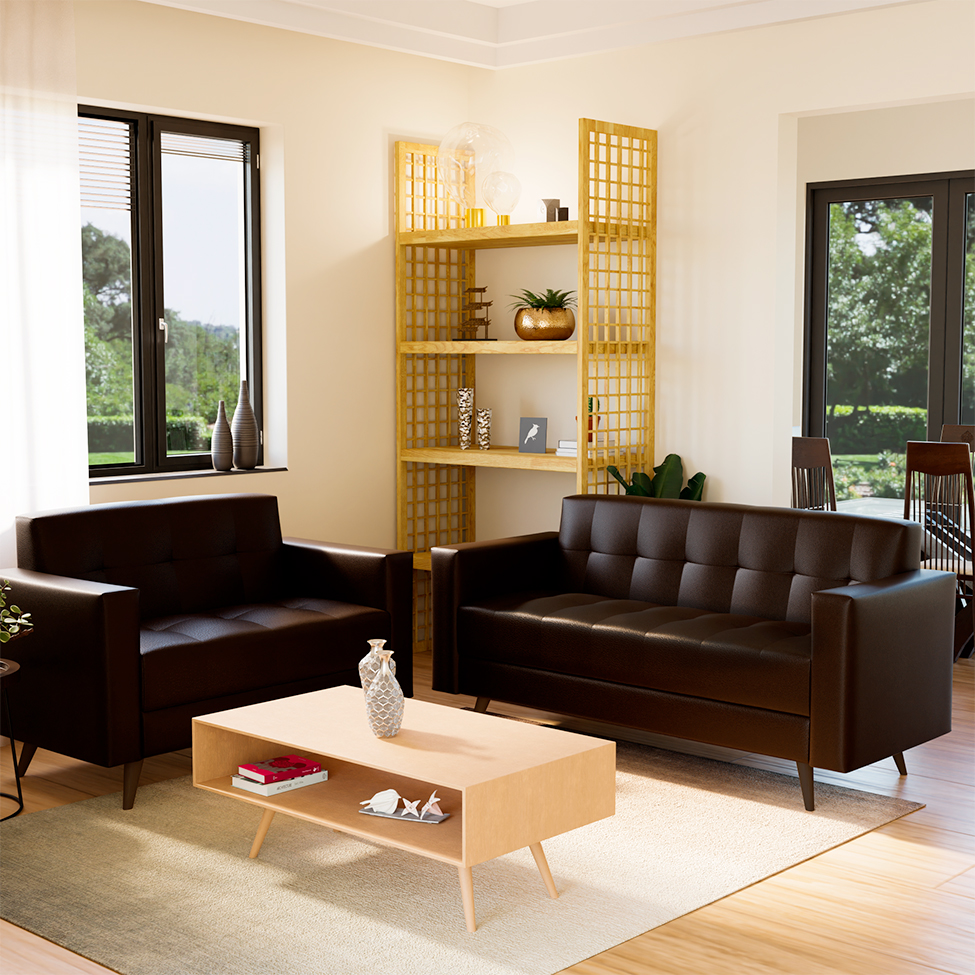 [OUTLET] Sofá para Escritório e Recepção 3 Lugares Vitrola Revestimento Sintético Marrom