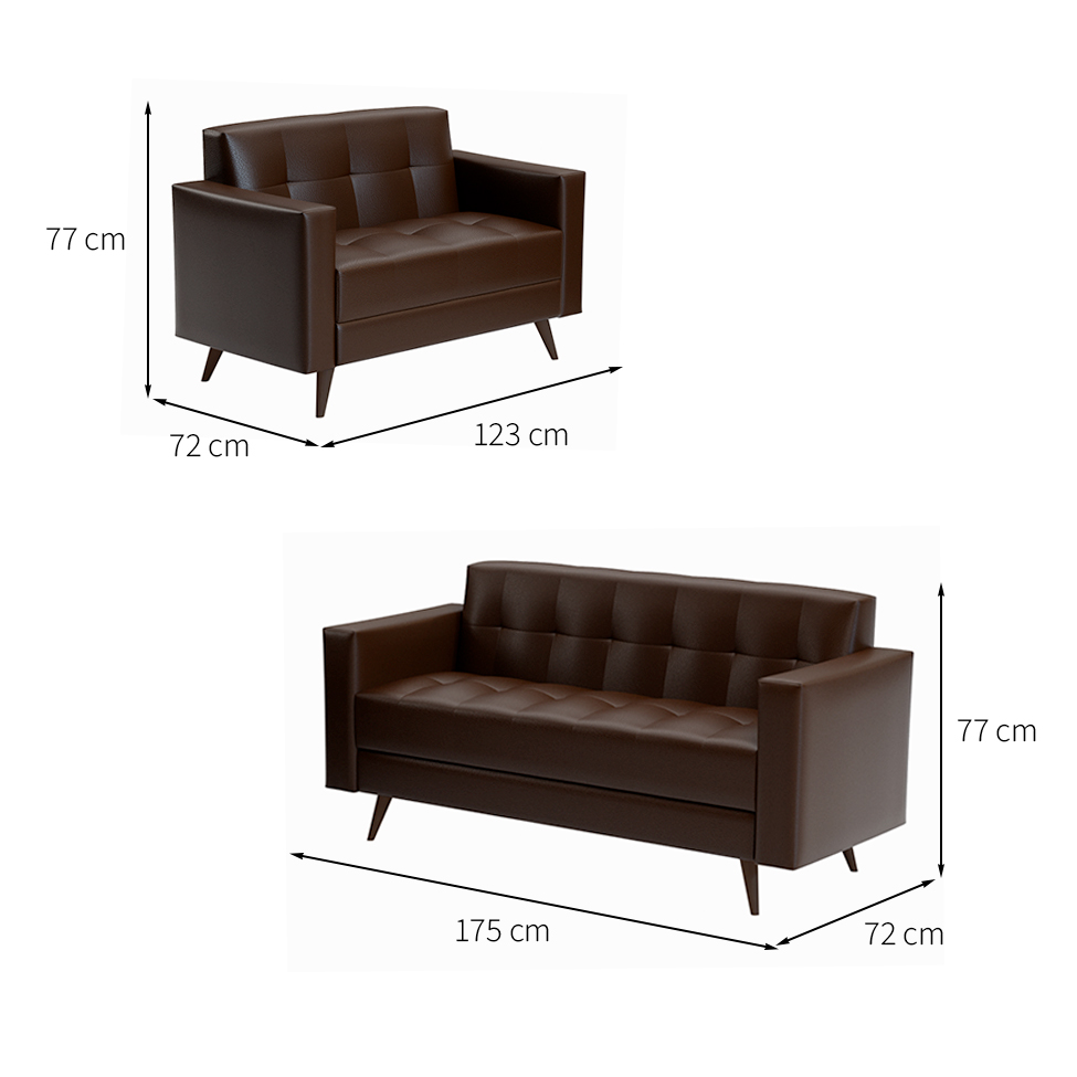 [OUTLET] Sofá para Escritório e Recepção 3 Lugares Vitrola Revestimento Sintético Marrom