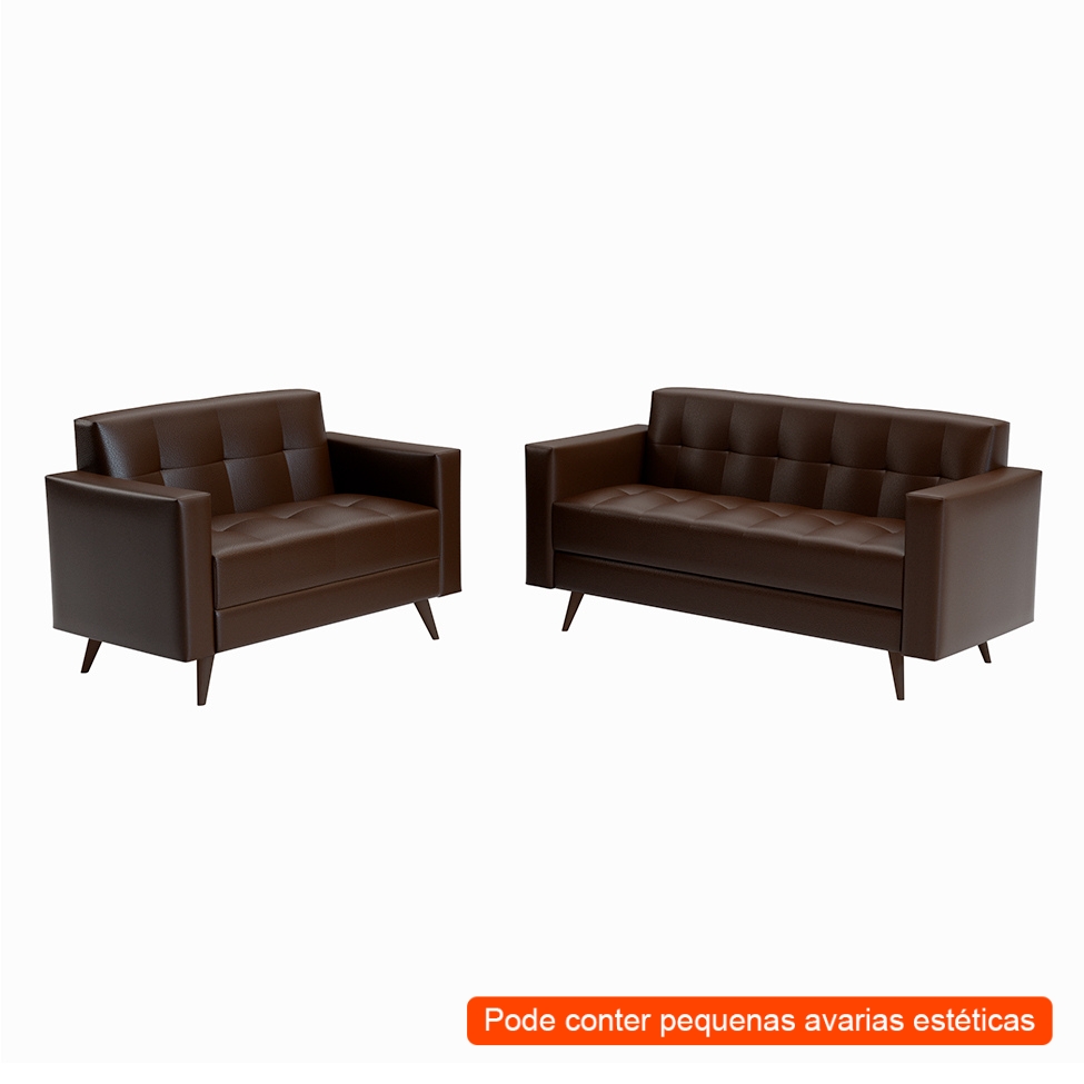 [OUTLET] Sofá para Escritório e Recepção 3 Lugares Vitrola Revestimento Sintético Marrom