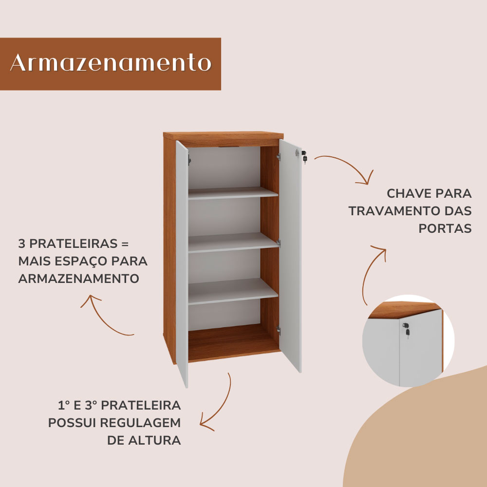 Armário de Escritório Lane 2 PT Freijó e Branco