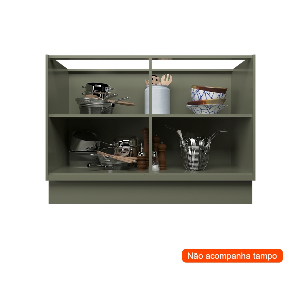 Balcão de Cozinha sem Tampo Évora 2 PT Verde Hill 120 cm