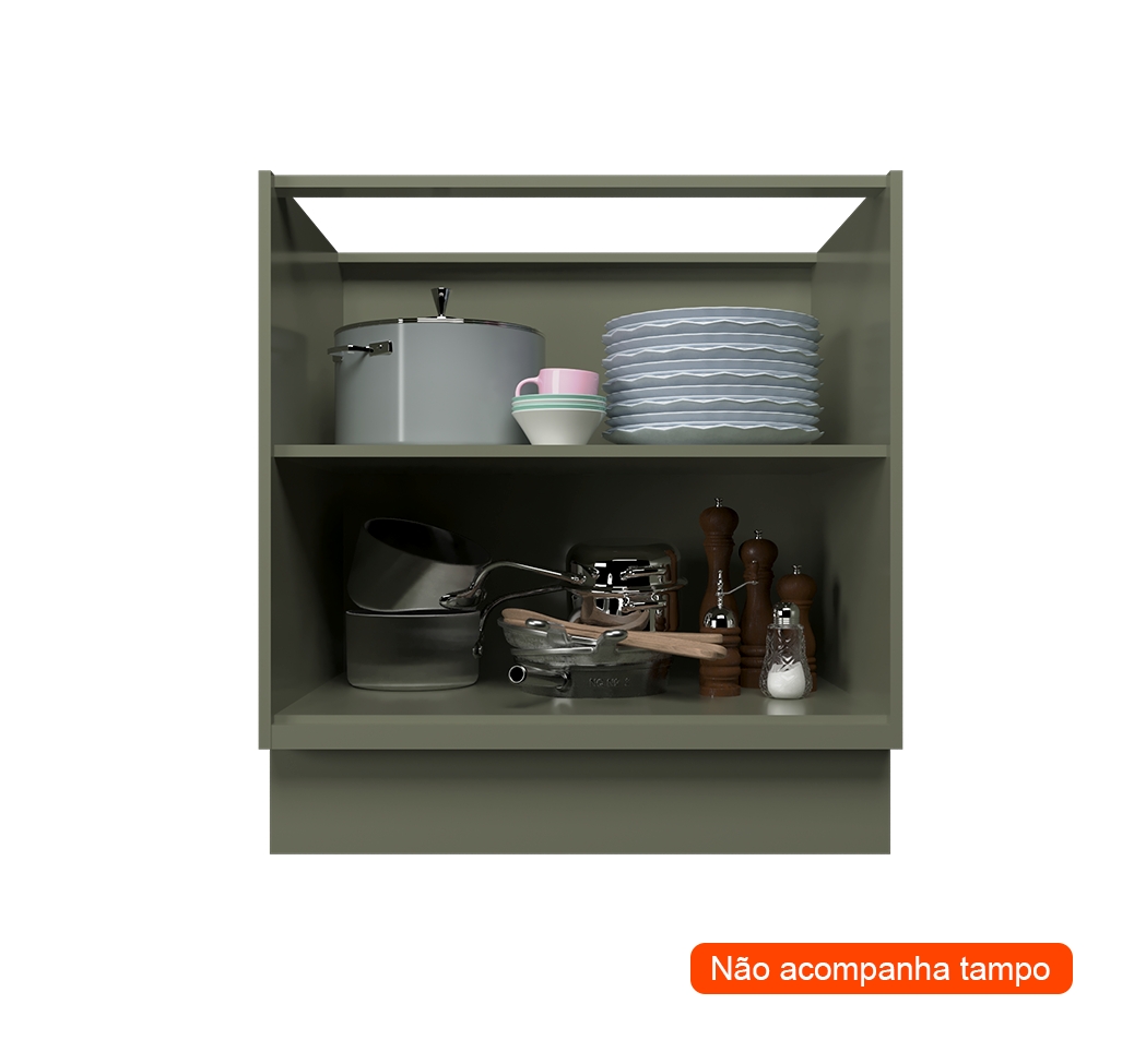 Balcão de Cozinha sem Tampo Évora 2 PT Verde Hill 80 cm