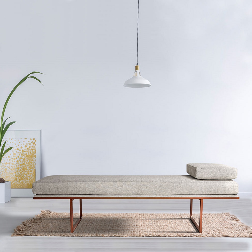 Banco 2 Lugares Galli Linho Bege e Dourado 140 cm