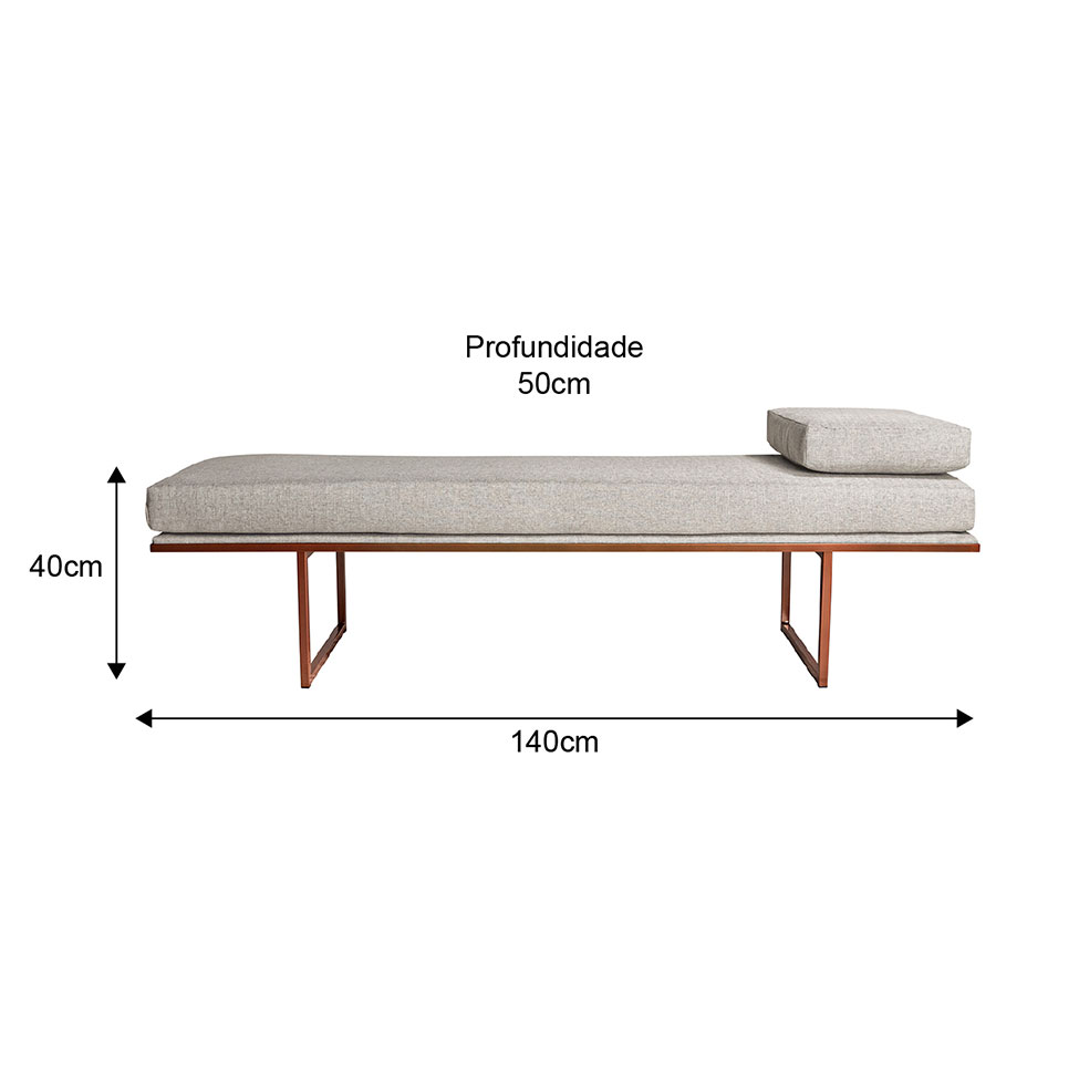 Banco 2 Lugares Galli Linho Bege e Dourado 140 cm