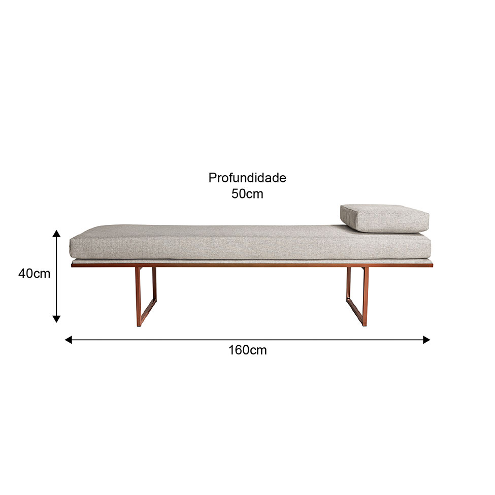 Banco 2 Lugares Galli Linho Bege e Dourado 160 cm