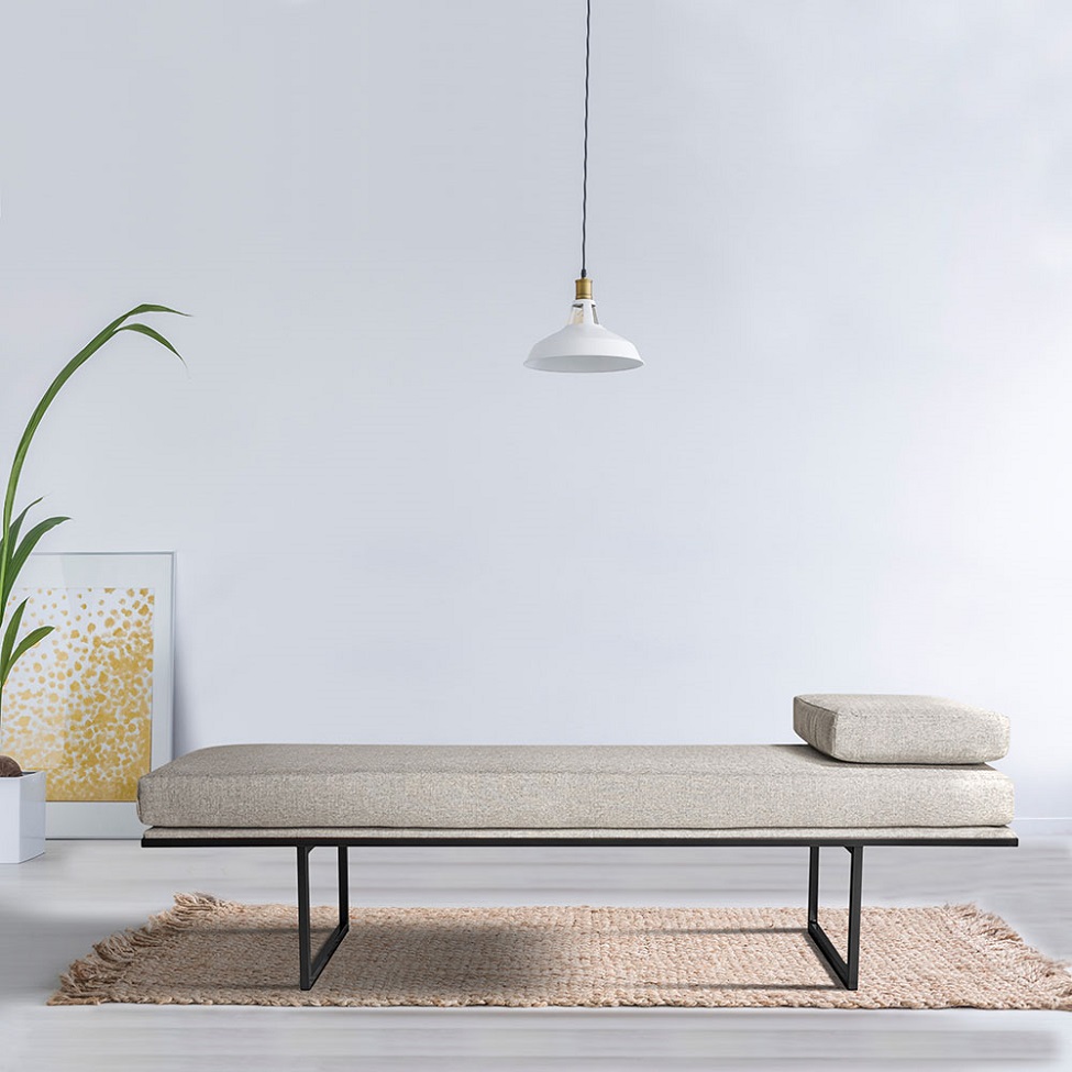 Banco 2 Lugares Galli Linho Bege e Preto 140 cm