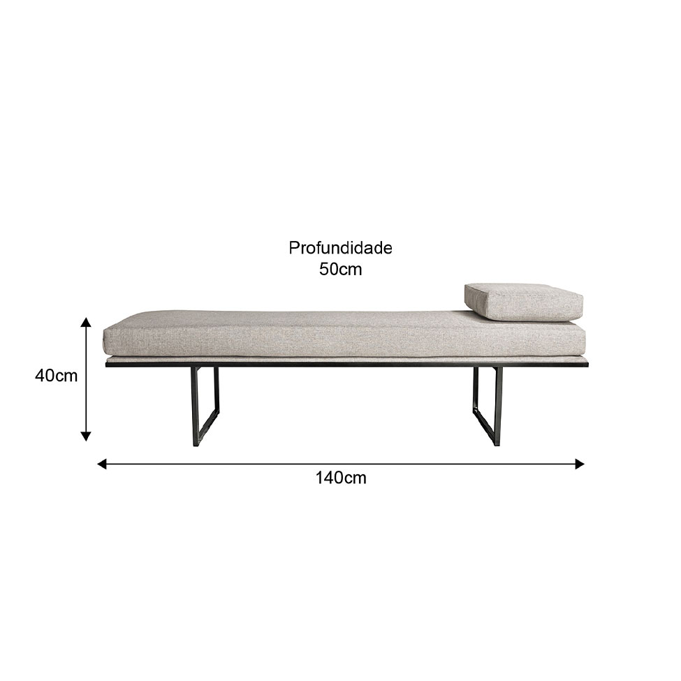 Banco 2 Lugares Galli Linho Bege e Preto 140 cm