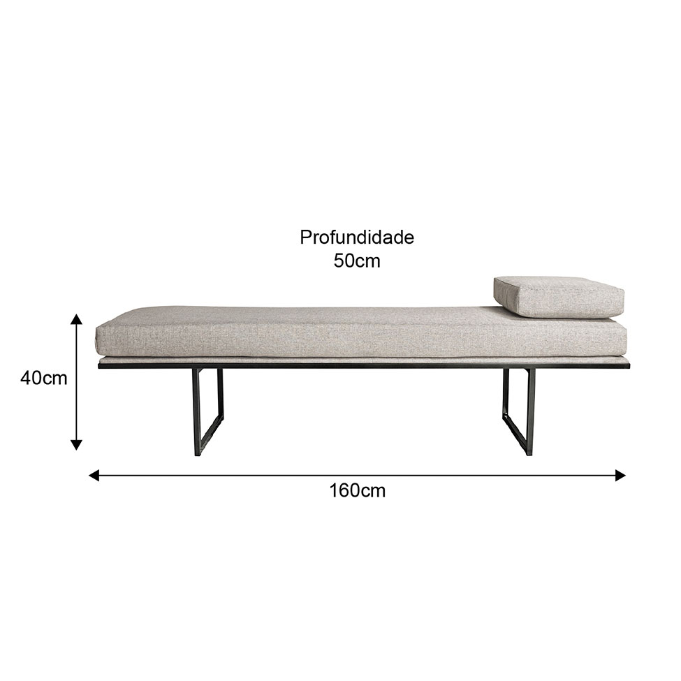 Banco 2 Lugares Galli Linho Bege e Preto 160 cm