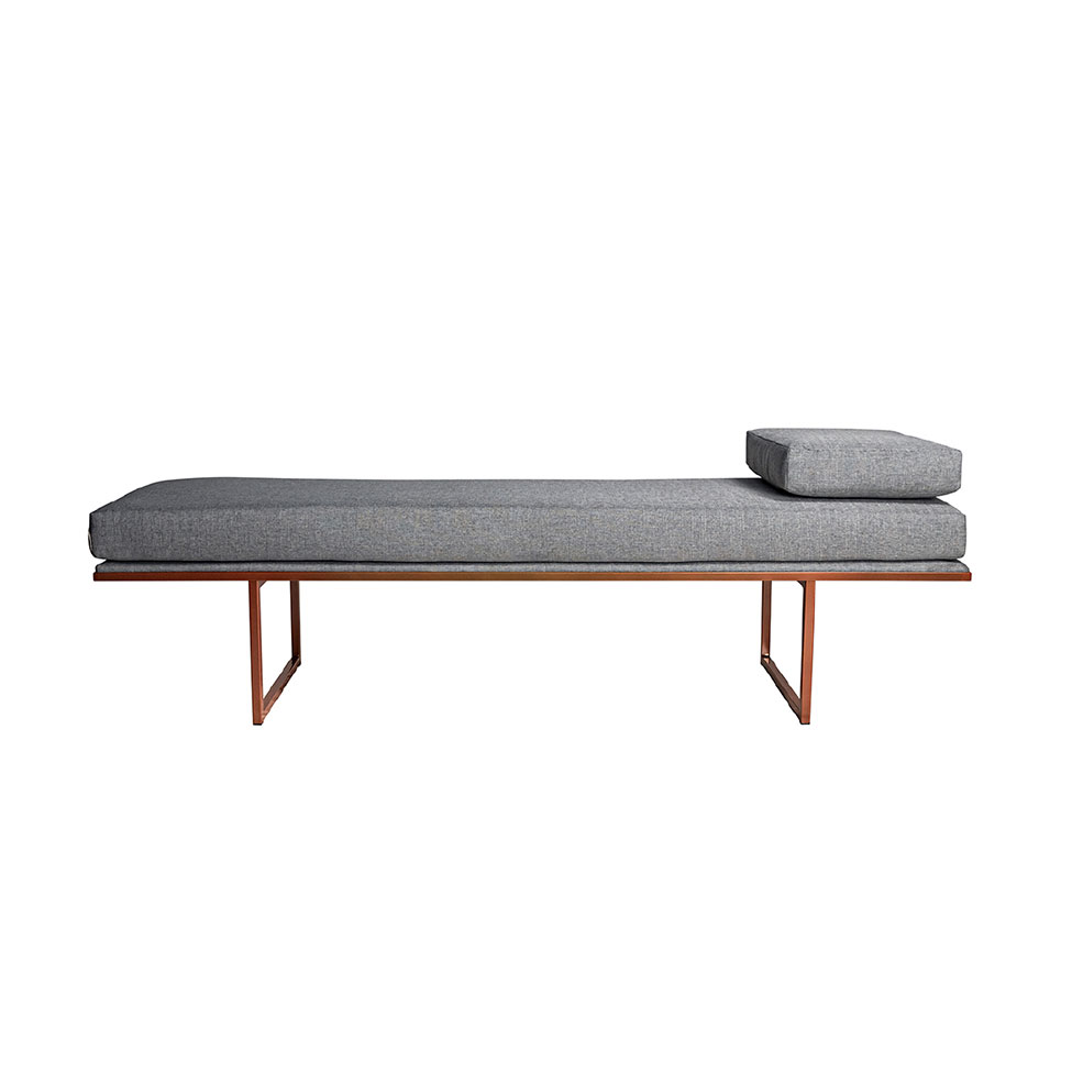 Banco 2 Lugares Galli Linho Cinza e Dourado 100 cm