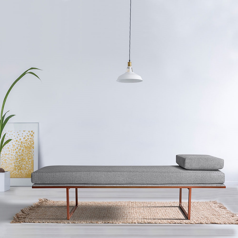 Banco 2 Lugares Galli Linho Cinza e Dourado 100 cm
