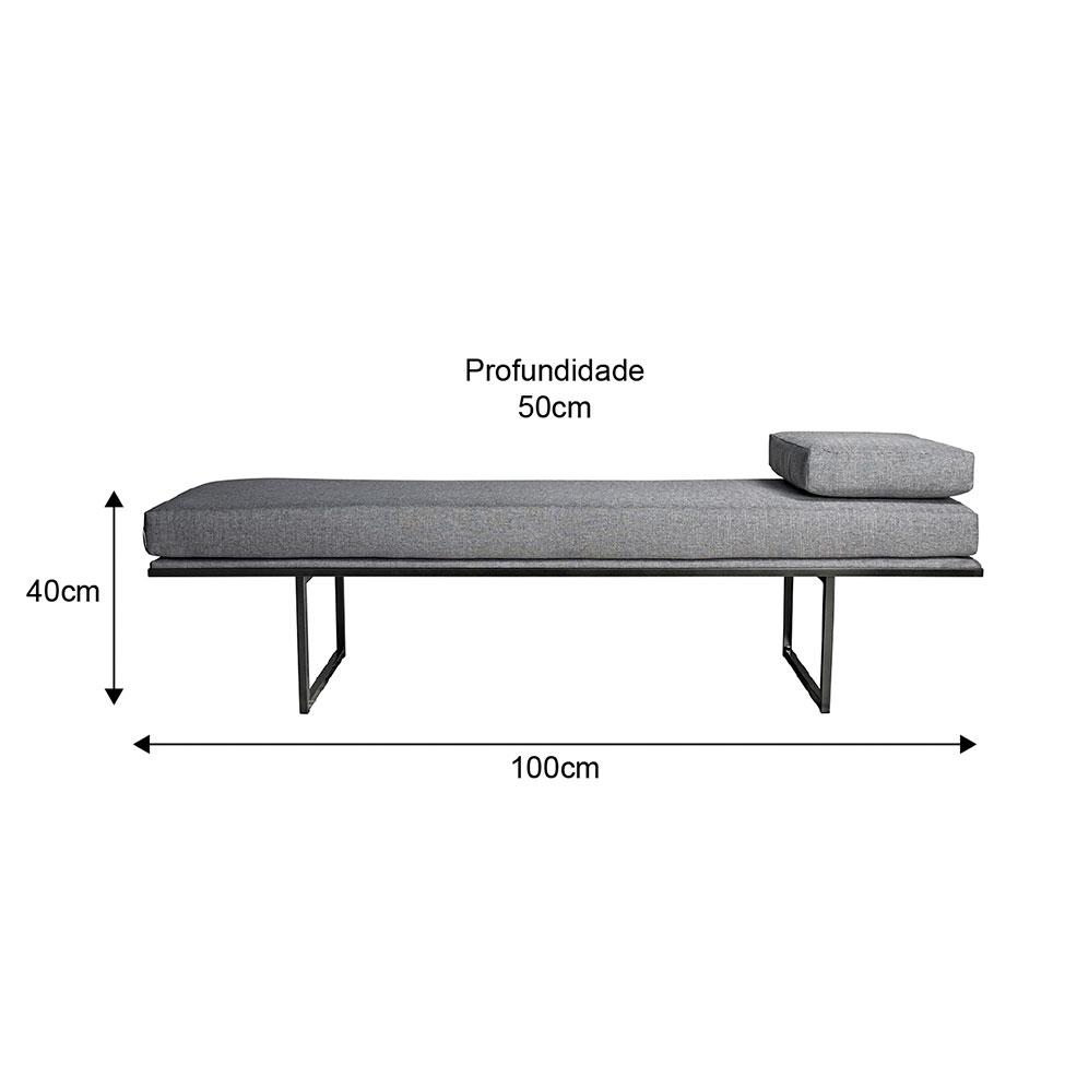 Banco 2 Lugares Galli Linho Cinza e Preto 100 cm