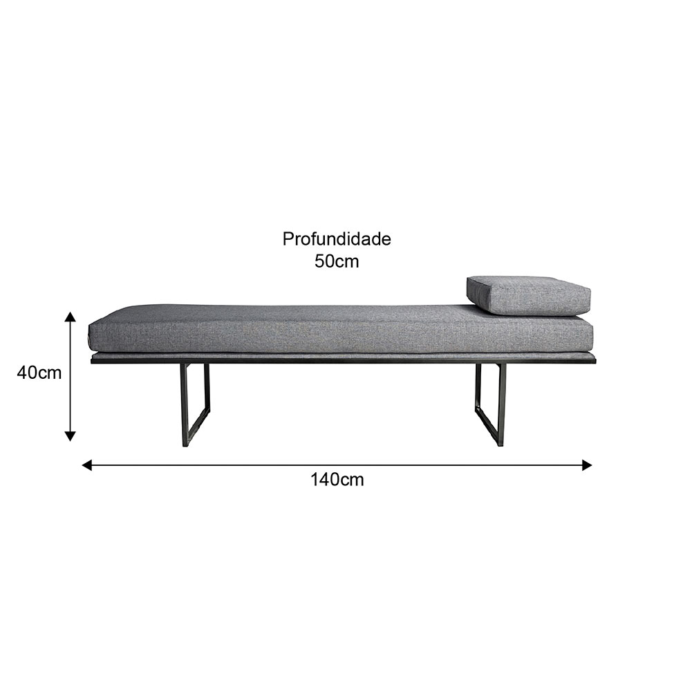 Banco 2 Lugares Galli Linho Cinza e Preto 140 cm