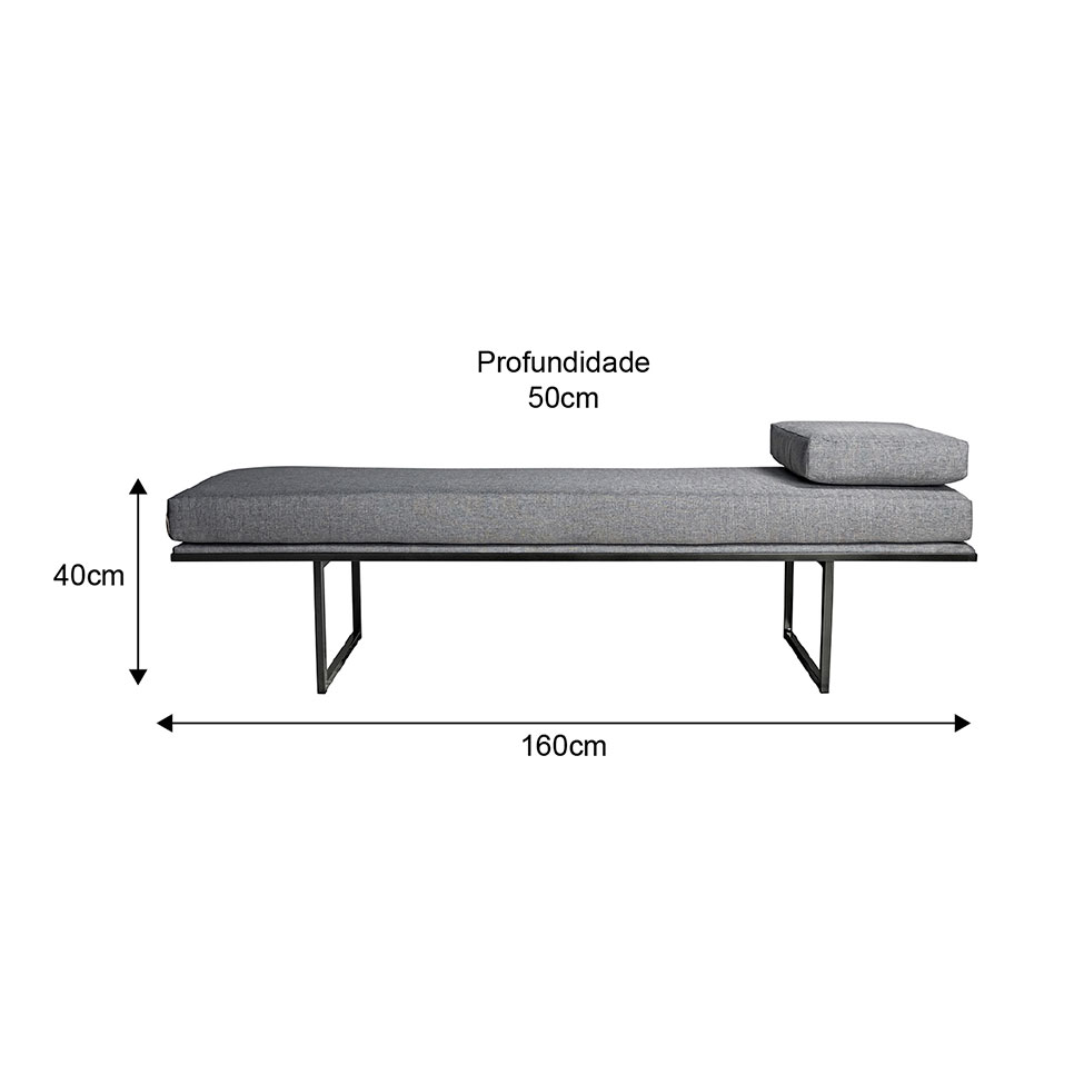 Banco 2 Lugares Galli Linho Cinza e Preto 160 cm
