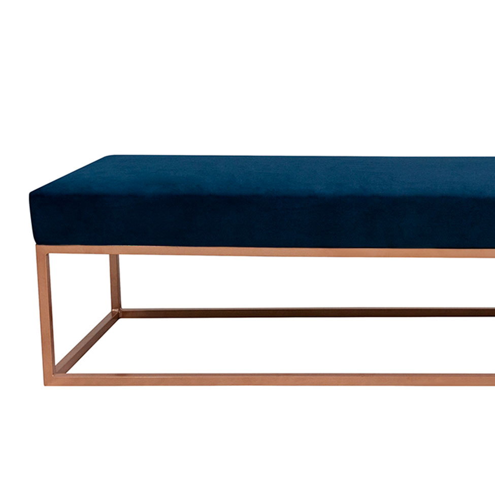 Banco 2 Lugares Giulia Veludo Azul e Dourado 100 cm