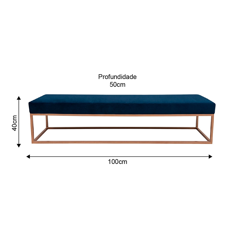 Banco 2 Lugares Giulia Veludo Azul e Dourado 100 cm