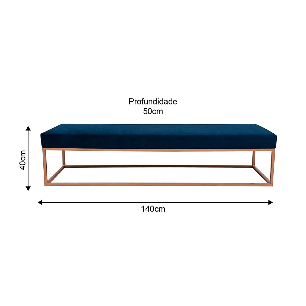 Banco 2 Lugares Giulia Veludo Azul e Dourado 140 cm