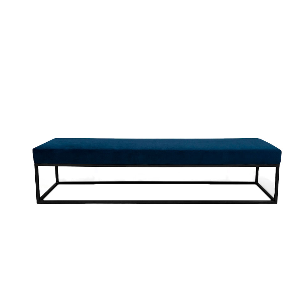 Banco 2 Lugares Giulia Veludo Azul e Preto 100 cm
