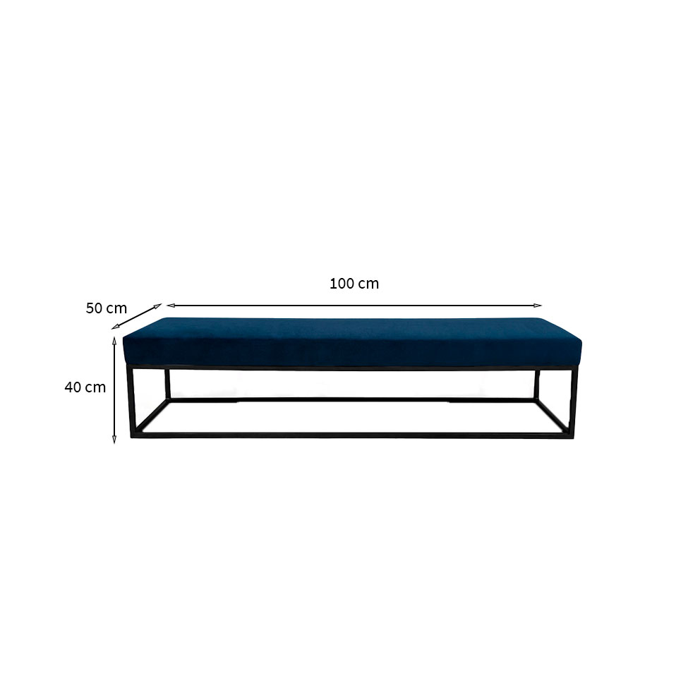 Banco 2 Lugares Giulia Veludo Azul e Preto 100 cm