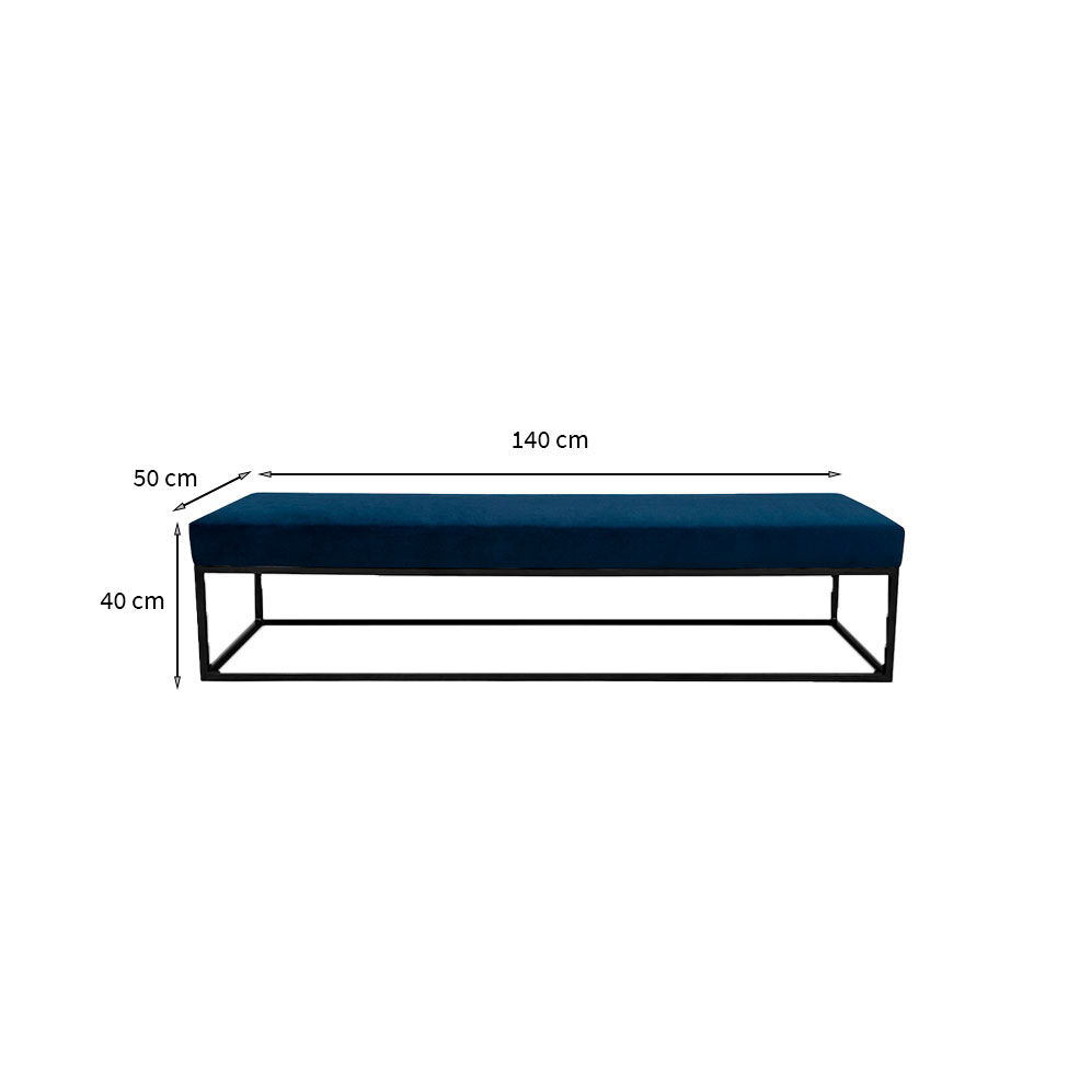 Banco 2 Lugares Giulia Veludo Azul e Preto 140 cm
