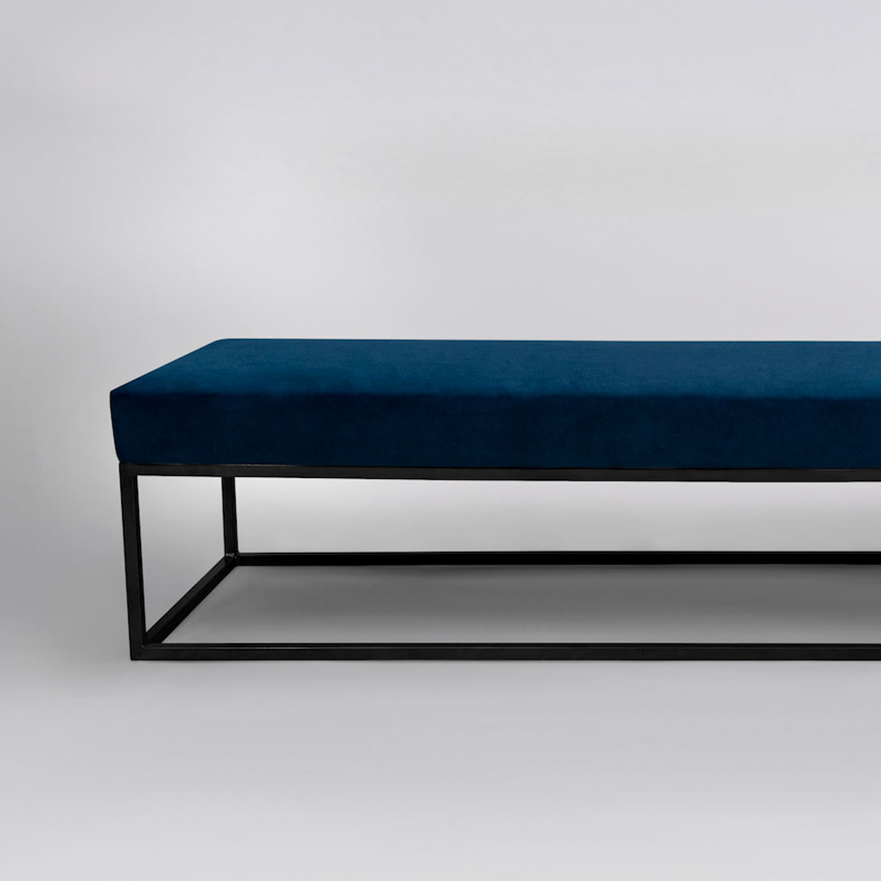 Banco 2 Lugares Giulia Veludo Azul e Preto 160 cm