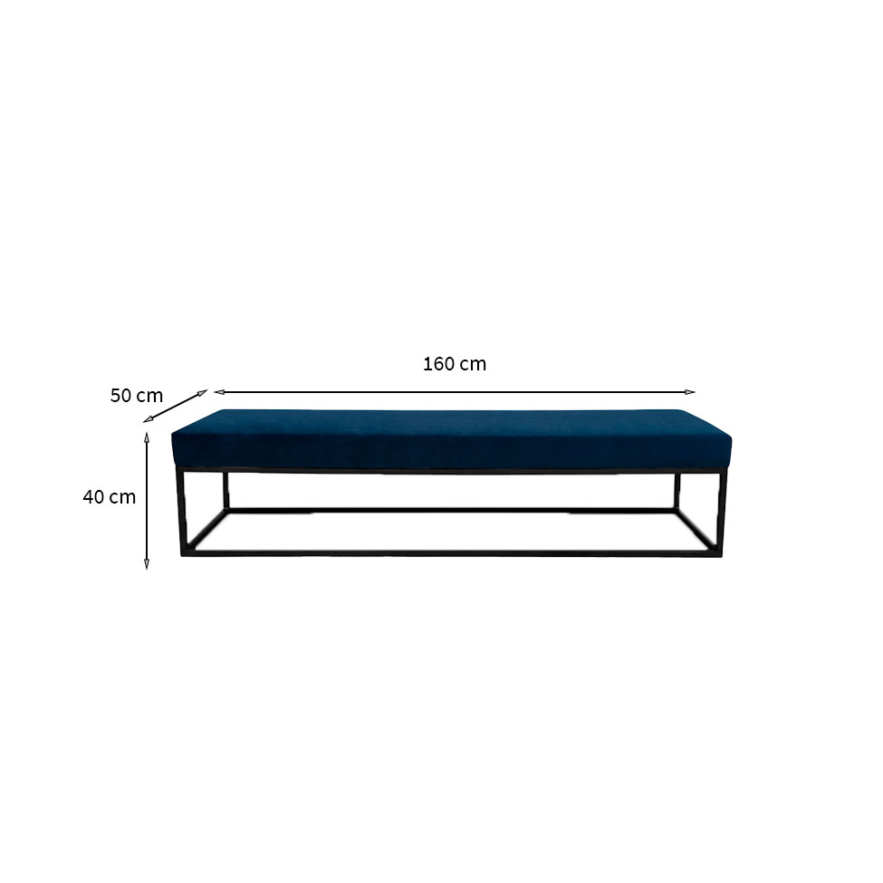 Banco 2 Lugares Giulia Veludo Azul e Preto 160 cm