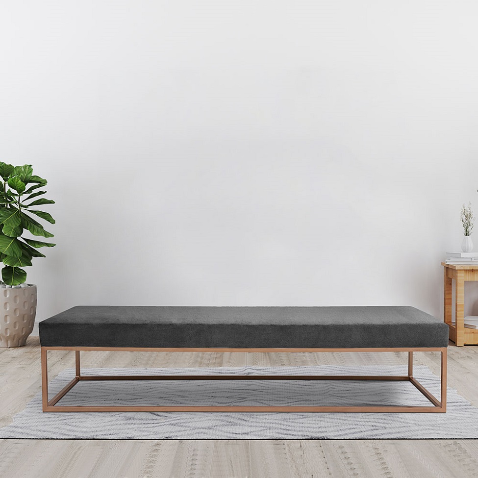 Banco 2 Lugares Giulia Veludo Cinza e Dourado 100 cm