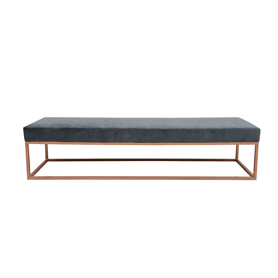 Banco 2 Lugares Giulia Veludo Cinza e Dourado 140 cm