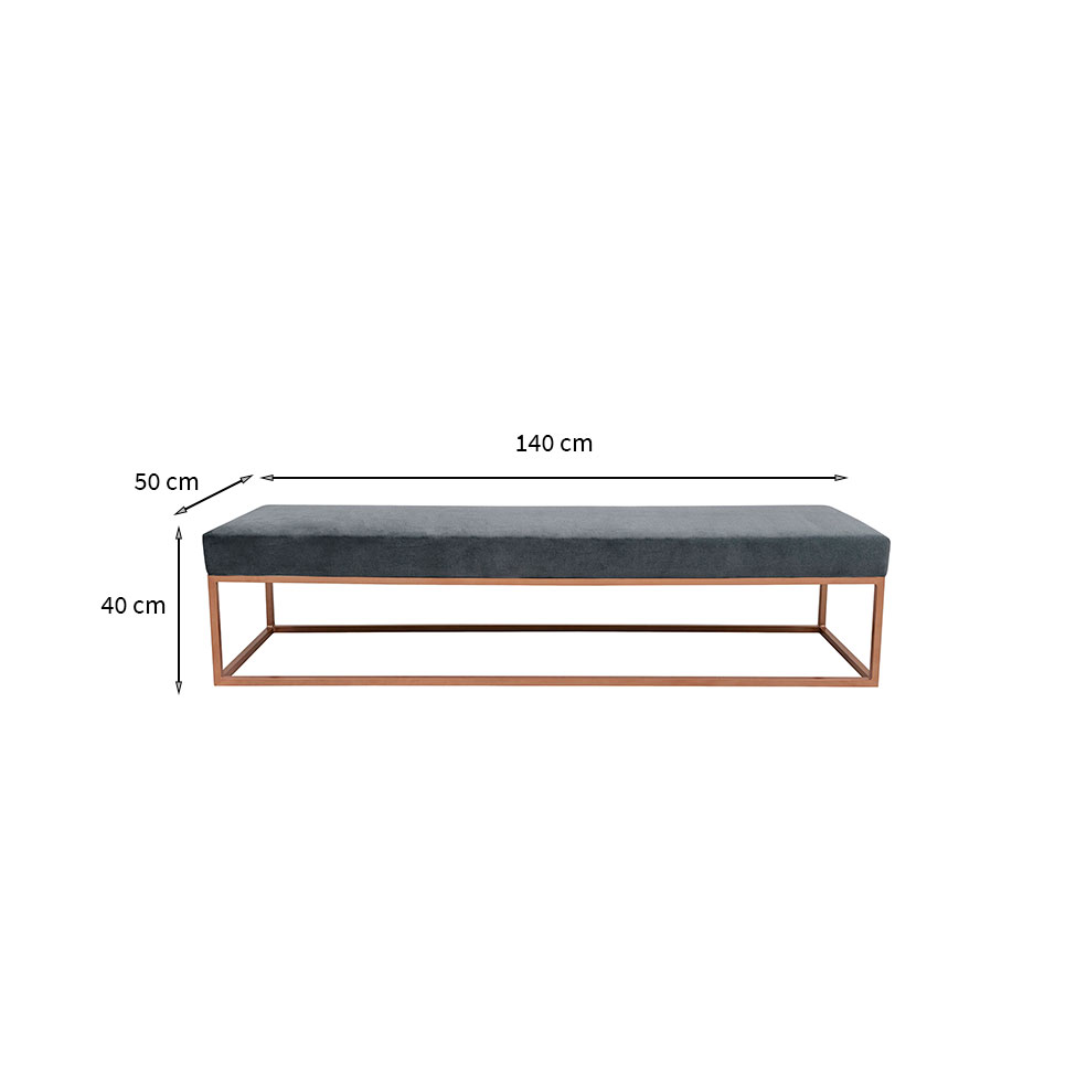 Banco 2 Lugares Giulia Veludo Cinza e Dourado 140 cm