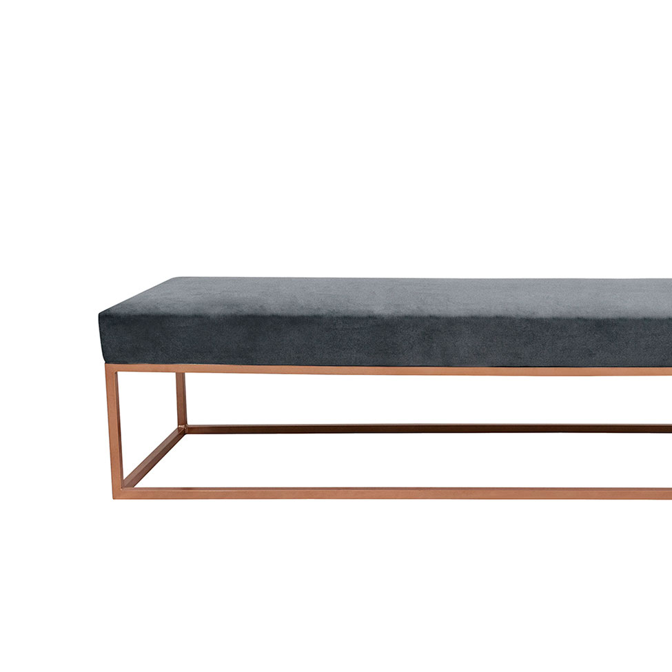 Banco 2 Lugares Giulia Veludo Cinza e Dourado 140 cm