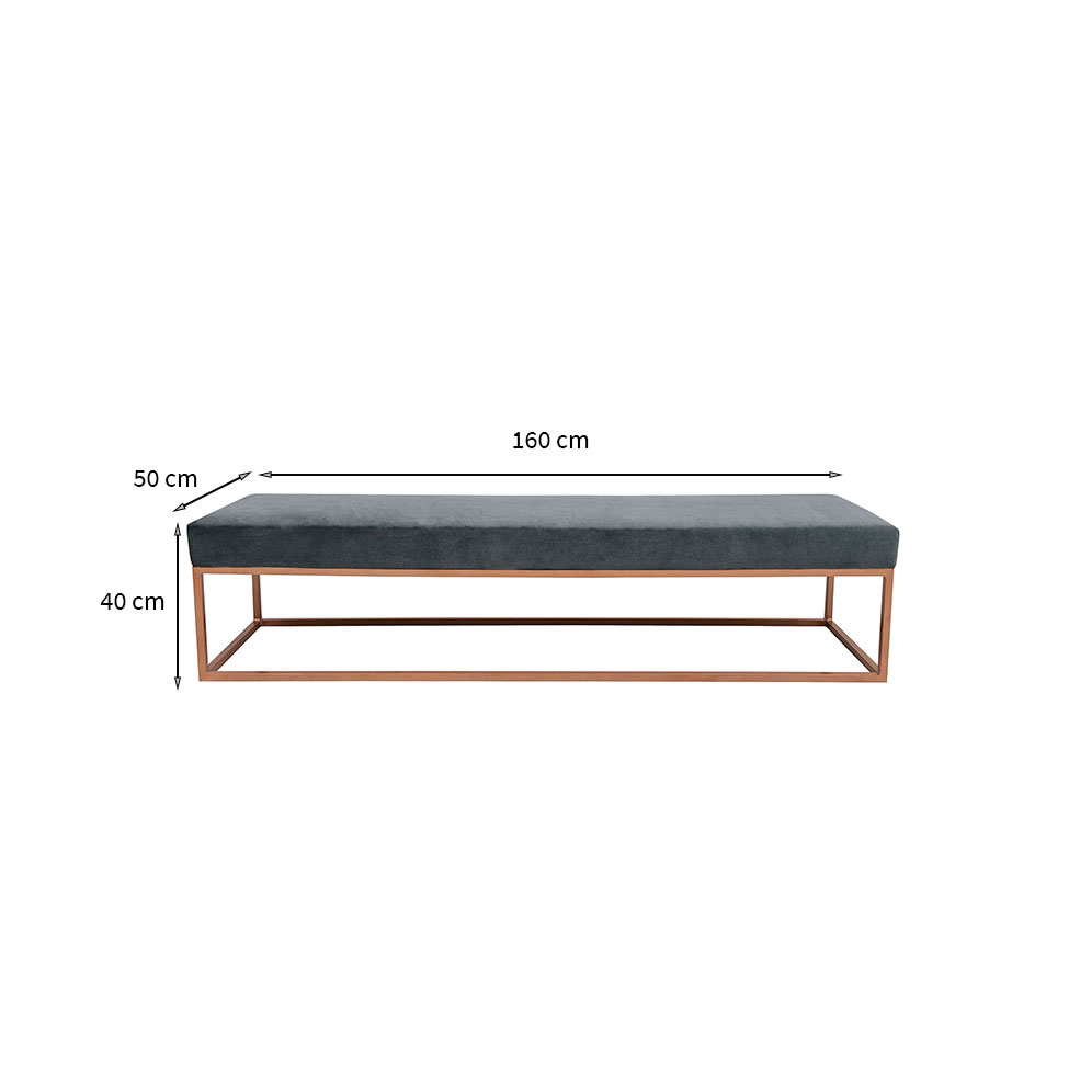 Banco 2 Lugares Giulia Veludo Cinza e Dourado 160 cm