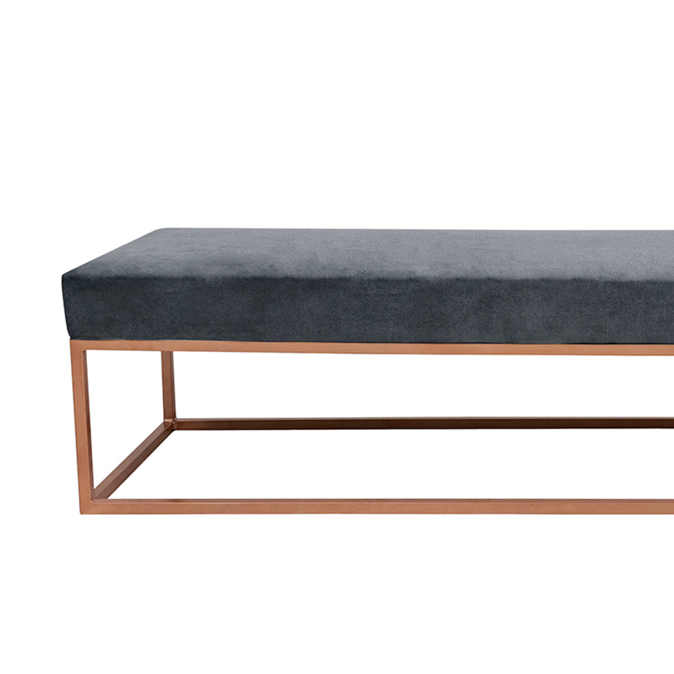 Banco 2 Lugares Giulia Veludo Cinza e Dourado 160 cm